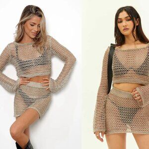 Beginning Boutique Metallic Mesh Mini Skirt